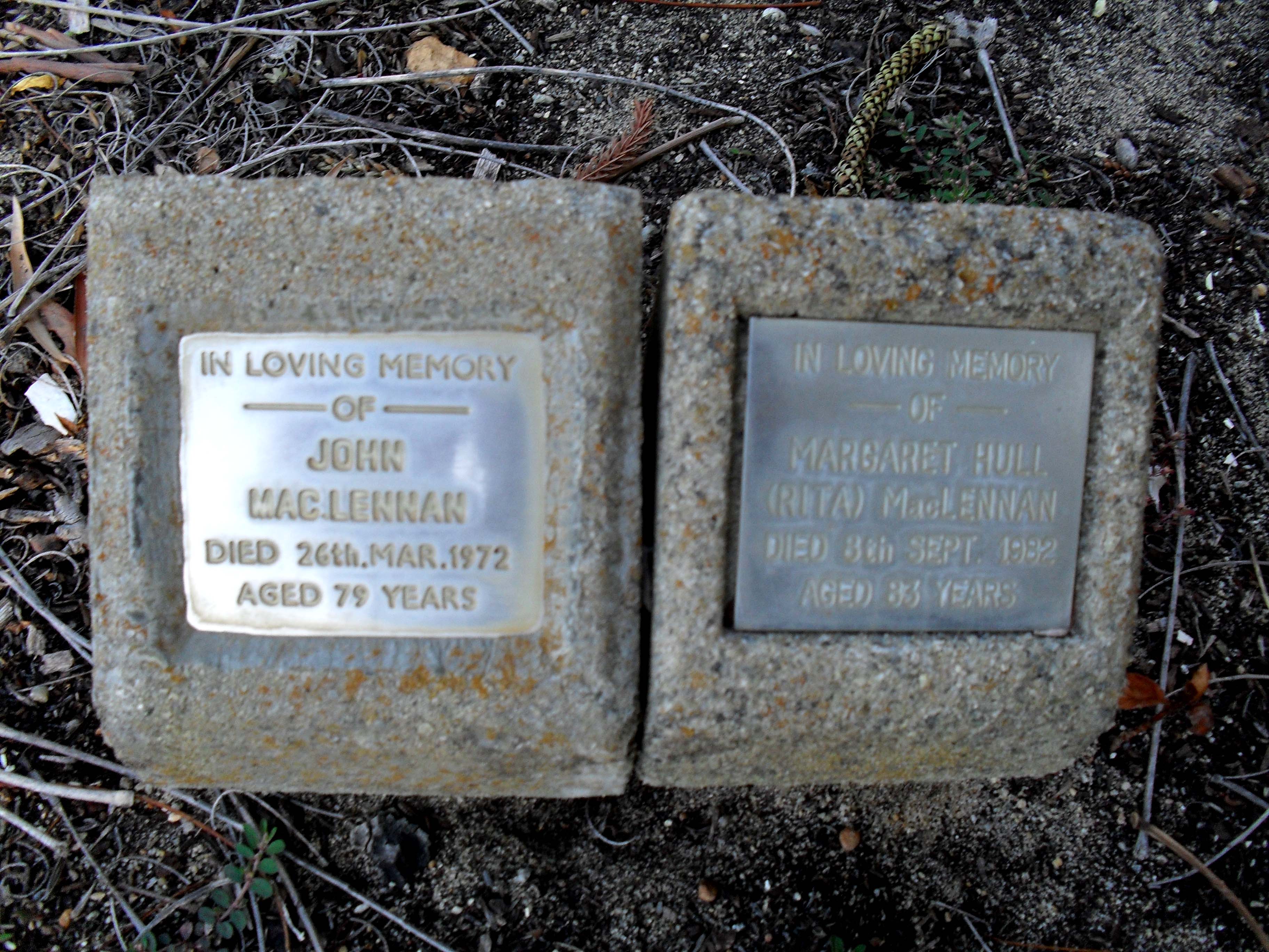 Photo of headstones/John MacLennan d1972 hdstn Karrakatta